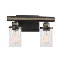 Elk Lighting 89153/2 2-Light Vanity Light in Anvil Iron and Distressed Antique Graywood with Seedy Glass