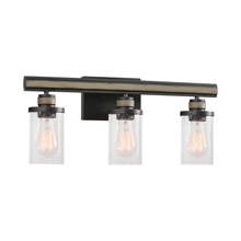 Elk Lighting 89154/3 3-Light Vanity Light in Anvil Iron and Distressed Antique Graywood with Seedy Glass