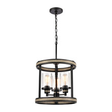 Elk Lighting 89156/3 3-Light Pendant in Anvil Iron and Distressed Antique Graywood with Seedy Glass
