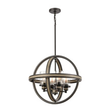 Elk Lighting 89158/4 4-Light Chandelier in Anvil Iron and Distressed Antique Graywood with Seedy Glass