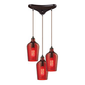 Hammered Glass 3 Light Pendant In Oil Rubbed Bronze And Red Glass - Elk Lighting 10331/3HRD