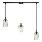 Hammered Glass 3 Light Pendant In Oil Rubbed Bronze And Clear Glass - Elk Lighting 10331/3L-CLR
