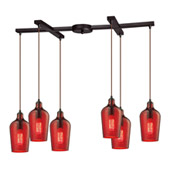 Hammered Glass 6 Light Pendant In Oil Rubbed Bronze And Red Glass - Elk Lighting 10331/6HRD