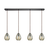Lagoon 4-Light Linear Pendant Fixture in Oil Rubbed Bronze with Champagne-plated Water Glass - Elk Lighting 10780/4LP