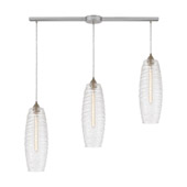 Liz 3-Light Linear Mini Pendant Fixture in Satin Nickel with Clear Glass with Ribbed Swirls - Elk Lighting 21192/3L