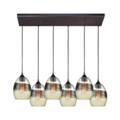 Whisp 6-Light Rectangular Pendant Fixture in Oil Rubbed Bronze with Champagne-plated Glass - Elk Lighting 25122/6RC