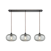 Volace 3-Light Linear Mini Pendant Fixture in Oiled Bronze with Rotunde Gray Speckled Blown Glass - Elk Lighting 25124/3LP