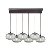 Volace 6-Light Rectangular Pendant Fixture in Oiled Bronze with Rotunde Gray Speckled Blown Glass - Elk Lighting 25124/6RC