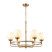 Beverly Hills 6-Light Chandelier in Satin Brass with White Feathered Glass - Elk Lighting 30146/6