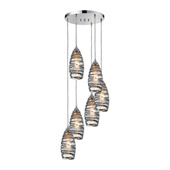 Twister 6-Light Round Pendant Fixture in Polished Chrome with Sculpted Glass - Elk Lighting 31338/6R-VINW
