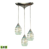 Vines 3-Light Triangular Pendant Fixture in Satin Nickel with Mint Glass - Includes LED Bulbs - Elk Lighting 31348/3MN-LED