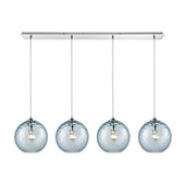 Watersphere 4-Light Linear Pendant Fixture in Chrome with Hammered Aqua Glass - Elk Lighting 31380/4LP-AQ