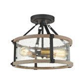Geringer 3-Light Semi Flush in Charcoal and Beechwood with Seedy Glass Enclosure - Elk Lighting 47286/3