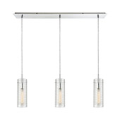 Swirl 3-Light Linear Mini Pendant Fixture in Polished Chrome with Clear Etched Glass - Elk Lighting 56595/3LP
