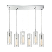 Swirl 6-Light Rectangular Pendant Fixture in Polished Chrome with Clear Etched Glass - Elk Lighting 56595/6RC