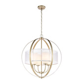 Diffusion 4-Light Chandelier in Aged Silver with Frosted Glass Inside Silver Organza Shade - Elk Lighting 57039/4