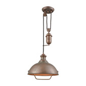 Farmhouse 1-Light Adjustable Pendant in Tarnished Brass with Matching Shade - Elk Lighting 65271-1