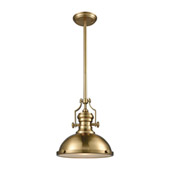 Chadwick 1-Light Pendant in Satin Brass with Metal and Frosted Glass Diffuser - Elk Lighting 66594-1