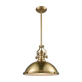 Chadwick 1-Light Pendant in Satin Brass with Metal and Frosted Glass Diffuser - Elk Lighting 66598-1