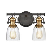 Chadwick 2-Light Vanity Light in Oil Rubbed Bronze and Satin Brass with Seedy Glass - Elk Lighting 66685-2