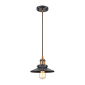 English Pub 1-Light Mini Pendant in Antique Brass and Tarnished Graphite with Metal Shade - Elk Lighting 67184/1