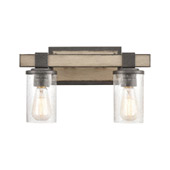 Crenshaw 2-Light Vanity Light in Anvil Iron and Distressed Antique Graywood with Seedy Glass - Elk Lighting 89141/2