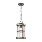 Crenshaw 1-Light Outdoor Pendant in Anvil Iron and Distressed Antique Graywood with Seedy Glass - Elk Lighting 89147/1