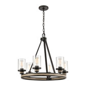Beaufort 6-Light Chandelier in Anvil Iron and Distressed Antique Graywood with Seedy Glass - Elk Lighting 89159/6