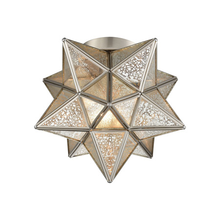 ELK Home 1145-011 Moravian Star 1-Light Flush Mount in Polished Nickel with Silver Mercury Glass