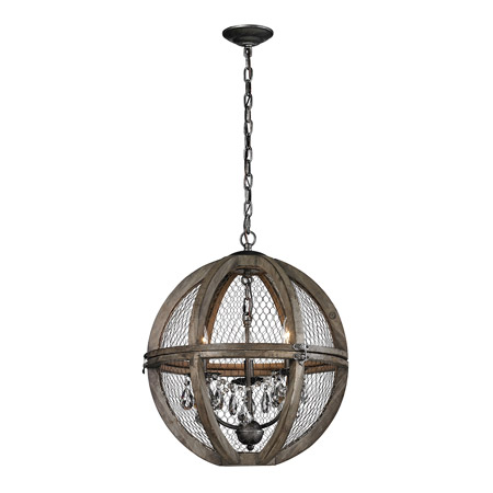 ELK Home 140-007-GM Renaissance Invention 3-Light Chandelier in Aged Wood and Wire - Round