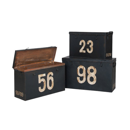 ELK Home 2015518S Tin Antique Boxes In Signature Black With White Graphics - Set of 3