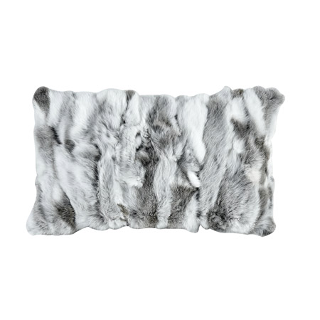 ELK Home 5227-009 Heavy Petting Genuine Rabbit Fur Lumbar Pillow in Grey and White