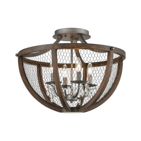 ELK Home D4330 Renaissance Invention 4-Light Semi Flush in Aged Wood and Wire - Round
