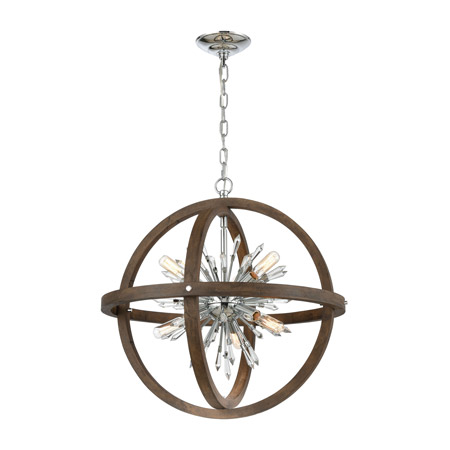 ELK Home D4469 Morning Star 10-Light Chandelier in Aged Wood and Polished Chrome with Clear Crystal