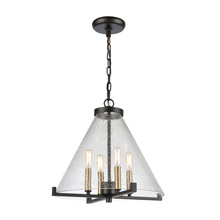 ELK Home D4437 The Holding 4-Light Pendant in Matte Black and Satin Brass with Clear Seeded Glass