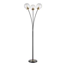 ELK Home D4481 Boudreaux 3-Light Floor Lamp in Burnished Brass and Matte Black with Mouth-blown Clear Glass Orbs
