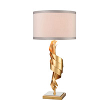 ELK Home D4499 Shake It Off Table Lamp in Gold Leaf and Polished Nickel with a Light Taupe Faux Silk Shade