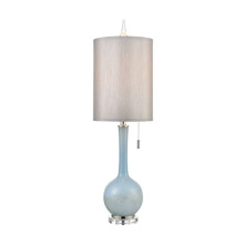 ELK Home D4513 Quantum Table Lamp in Blue and Polished Nickel with a Light Grey Faux Silk Shade and Clear Crystal