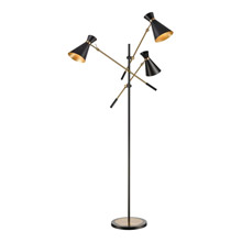 ELK Home D4520 Chiron 3-Light Adjustable Floor Lamp in Black and Aged Brass with Black Metal Shades