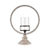 Riverrun Candle Holder in Whitewashed Wood and Oil Rubbed Bronze - Large - ELK Home 351-10779