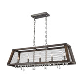 Industrial Renaissance Invention 5-Light Linear Chandelier in Aged Wood and Wire - ELK Home D3998
