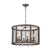 Industrial Renaissance Invention 6-Light Chandelier in Aged Wood and Wire - Drum - ELK Home D4004