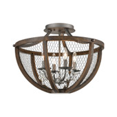 Industrial Renaissance Invention 4-Light Semi Flush in Aged Wood and Wire - Round - ELK Home D4330