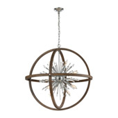 Morning Star 6-Light Chandelier in Aged Wood and Polished Chrome with Clear Crystal - ELK Home D4470