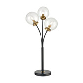 Boudreaux 3-Light Table Lamp in Burnished Brass and Matte Black with Mouth-blown Clear Glass Orbs - ELK Home D4482