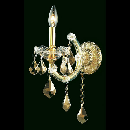 Elegant Lighting 2800W1G-GT/RC Crystal Maria Theresa Wall Sconce - Golden Teak (Smoky)