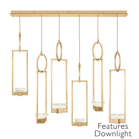 Fine Art Handcrafted Lighting 893140-21 Delphi Gold Linear 5 Pendant Light Fixture with Downlights