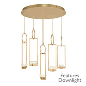 Contemporary Delphi Gold Round 5 Pendant Light Fixture with Downlights - Fine Art Handcrafted Lighting 893040-21