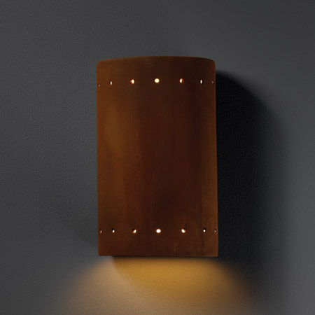 Justice Design CER-0990-RRST Ambiance Small Cylinder Wall Sconce With Perforations