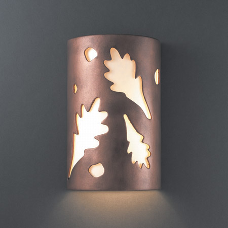 Justice Design CER-5470W-ANTC Ambiance Large ADA Oak Leaves Outdoor Wall Sconce